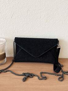 New Small Envelope Bag, Fashionable Women Handbag With Minimalist Solid Color Design - Black - View 5