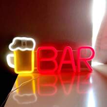 1 pieza Letrero de neón decorativo de pared para bar, luz LED con pilas o alimentación USB con diseño de jarra de cerveza, copa de cóctel, jarra de cerveza, letrero de neón de bar para habitación, dormitorio, decoración de bar