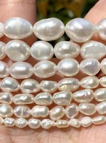 1pc Natural Baroque Freshwater Pearl Bead 4-11mm With Through Hole, White Color, Semi-Finished DIY Jewelry Accessory