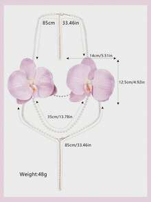 1pc Pearl Body Chain High-Grade Hanging Neck Super Fairy Purple Phalaenopsis Flower Body Chain, Can Be Worn Directly With Beach Bikini To Prevent Exposure, Wedding Bride Bridesmaids Match - Multicolor - View 7