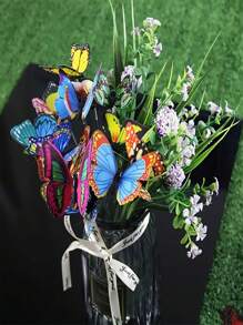 24 Pieces Small Butterfly Garden Decoration, Waterproof PVC Mini Butterfly Potted Plant Decoration, Suitable For Indoor And Outdoor Use, Suitable For Party Decoration And Wedding Decoration