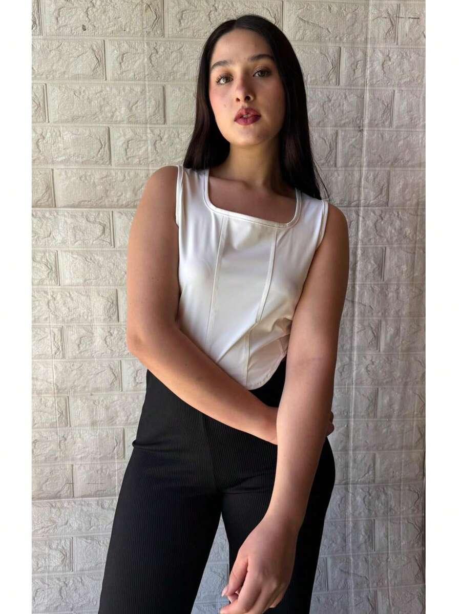 Blusa Tipo Corset  Casual    para Verano - Blanco - Ver 1