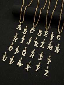 1 pieza Colgante con inicial y corona de moda para hombre de 18K oro, collar con cadena retorcida de acero inoxidable a prueba de agua y sin decoloración, adecuado para uso diario, fiestas, regalo del Día de la Madre - Dorado - Ver 16