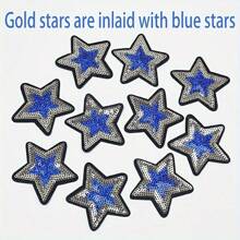 30/20-Pack Star-Shaped Iron-On Embroidered Applique Patches With Golden And Blue Sequins For Clothing And Bag Decoration