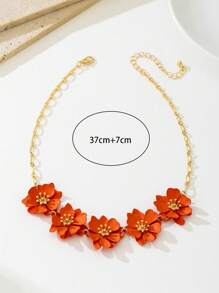 1 Pc Vibrant Orange Flower Shaped Double Layer Asymmetrical Five-Petal Pendant Necklace For Women, Suitable For Vacation, Daily Wear, Party Decoration, Gift Jewelry