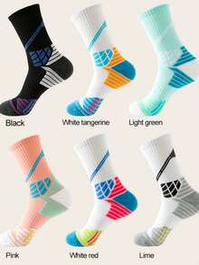 1/2/6 Pairs Women Professional Cycling/Sports Socks, Thick Terry Sole For Running, Workout, Calf-Length Mid Tube Socks - Multicolor - View 1