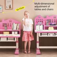 Kids Desk & Chair Set With Bookshelf - Adjustable Height, Fun Animal Prints, Easy Assembly For Ages 3-12 - Pink - View 7