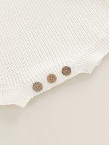 Newborn Infant Baby Sweater Romper Long Sleeve Round Neck Solid Color Knit Bodysuit Infant Outfit For Boys Girls - 白色 - 查看 6