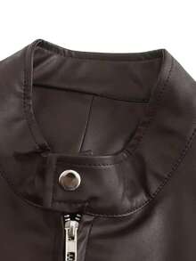 Autumn/Winter Men's Large Full Zipper Standing Neck Motorcycle Bomb Jacket Business Bicycle Coat - 棕色 - 查看 4