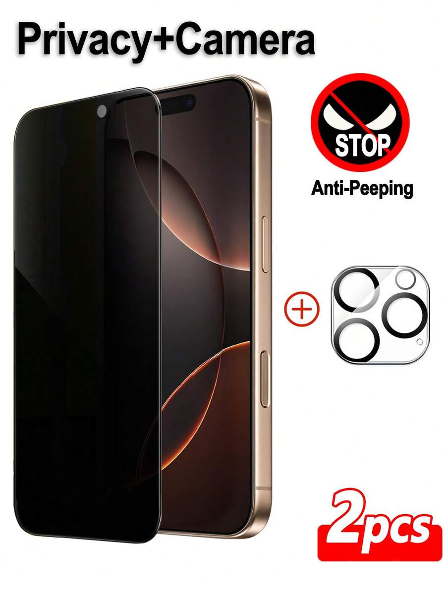 ZYONS 2片/套：隐私玻璃（1片）+ 摄像头镜头玻璃（1片）【多层保护】，兼容 17 Pro Max、17 Pro、17 Air、17、16 Pro Max、16 Pro、16 Plus、16、16E、15、14、13、Mini、12、11系列，摄像头镜头保护膜，摄像头盖，防窥，防偷拍，隐私保护 - 1+1 - 查看 1