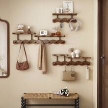 1 pieza Perchero de pared de bambú con ganchos, acabado pulido, fácil instalación, estilo casual, sin necesidad de taladrar, organizador multiusos para dormitorio, sala de estar, entrada