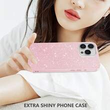 Pink Phone Case Sequins New Glitter Phone Case Compatible With Apple 16 Pro Max/15 Pro Max/14 Pro Max/13 Pro Max/12 Pro Max/11 Pro Max/XS Max/7/8 Plus Phone Case Waterproof Shockproof Anti-Fall Scratch Resistant - Pink/Screen Protector - View 4