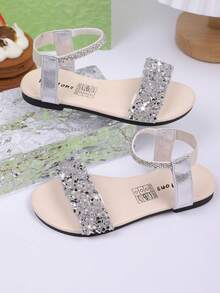 Sandalias de verano con purpurina para niñas, lindas, glamorosas y elegantes, apropiadas para jugar en la playa, ir de compras y ocio en casa - Plateado - Ver 4