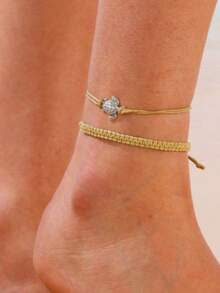 1pc Handmade Vintage Turtle/Sea Turtle Rope Anklet, Unisex Summer Beach Fashion Accessory - Coffee - View 3