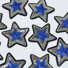 30/20-Pack Star-Shaped Iron-On Embroidered Applique Patches With Golden And Blue Sequins For Clothing And Bag Decoration