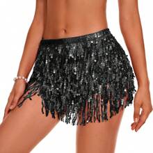 Outfits Belly Dance Glitter Sequins Tassel Skirts, Fashionable Dancing Waist Belt Skirts For Bellydance