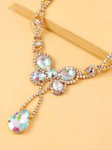 1pc Fashionable Butterfly Pendant Necklace, Colorful Crystal Rhinestone Decor Collar Necklace, Versatile For Stage Performance - Gold - View 5