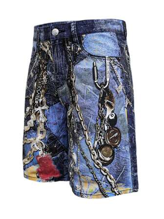 Pantalones cortos vaqueros casuales para hombre con estampado 3D de cadena