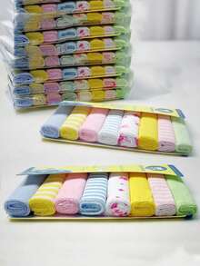 8pcs Baby Soft Towels, Baby Bath Towels, Children's Bathing & Feeding Wet Wipes - Random Towel Colors (Note: Some Styles Are Not Shown In The Picture) - Multicolor - View 8
