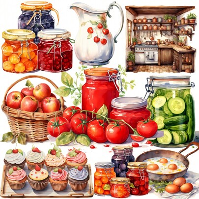 1 Pack Vintage Countryside Kitchen Cooking Scrapbooking Stickers For DIY Album Diary Photo Decoration, School Craft Supplies