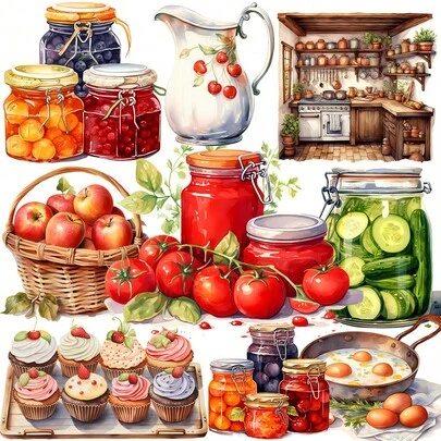 1 Confezione di adesivi vintage per la decorazione di album, diari e foto, con motivi da campagna e di cucina per bricolage e forniture per l'artigianato scolastico