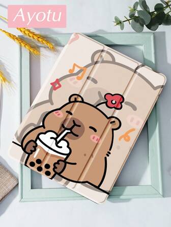 Ayotu Capybara iPad 保护壳带笔架 - 兼容 iPad 11 英寸（A16 第 11 代 2025）、10.2 英寸（2021/2020 第 9/8 代）和 Galaxy Tab A8 10.5 英寸（2022）| 自动睡眠/唤醒 | 极简平板电脑保护套