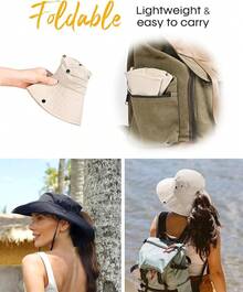 FURTALK Hats Women Ponytail UPF 50+ Beach Summer Hat Wide Brim Packable Cowboy Hat - 淺褐色的 - 查看 4