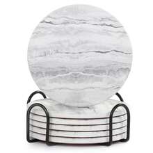 6pcs Marble Pattern Ceramic Coasters With Holder - Coffee Table Coasters With Stand, Absorbent Coasters, Marble Ceramic Wooden Coasters For Various Cups, Absorbent Non-Slip Drink Coasters For Home, Restaurant And Bar Decor - Multicolor - View 3