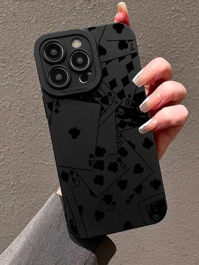 1pc Playing Card Pattern Phone Case, Spade Queen, Dice, Heart, Street Art, 360 Degree Full Protection Phone Case, Compatible With IPhone & Galaxy Cases