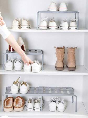 1pc Removable & Expandable Layered Shoe Rack, Space-Saving Plastic Storage Shelf For Kitchen, Living Room, Bedroom