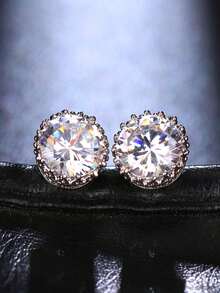 2pcs Simple Single Round Stud Earrings For Men, Fashionable Accessory For Personal Style And Social Events - Full Diamond Round - View 3