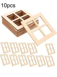10/20pcs Unpainted Wooden Window Frame Crafts, Mini Window Decor, Miniature Wooden Window Models, Mini Home Furniture, Toy House, Miniature Scene