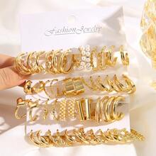 22pcs/Set Elegant Geometric Design Hoop Earrings Set For Women, Luxury Earrings Suitable For Daily Commute - Yellow Gold - View 11