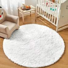 1pc Solid Color Round Plush Decorative Rug, Universal For All Seasons, Suitable For Home Decoration In Bedroom, Living Room, Dormitory, Children's Playroom
