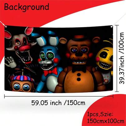Five Nights at Freddy's 1pc Horror & Terror Themed Backdrop Banner, Midnight Palace, Suitable For Birthday Party, Cartoon & Gaming Event Decorations