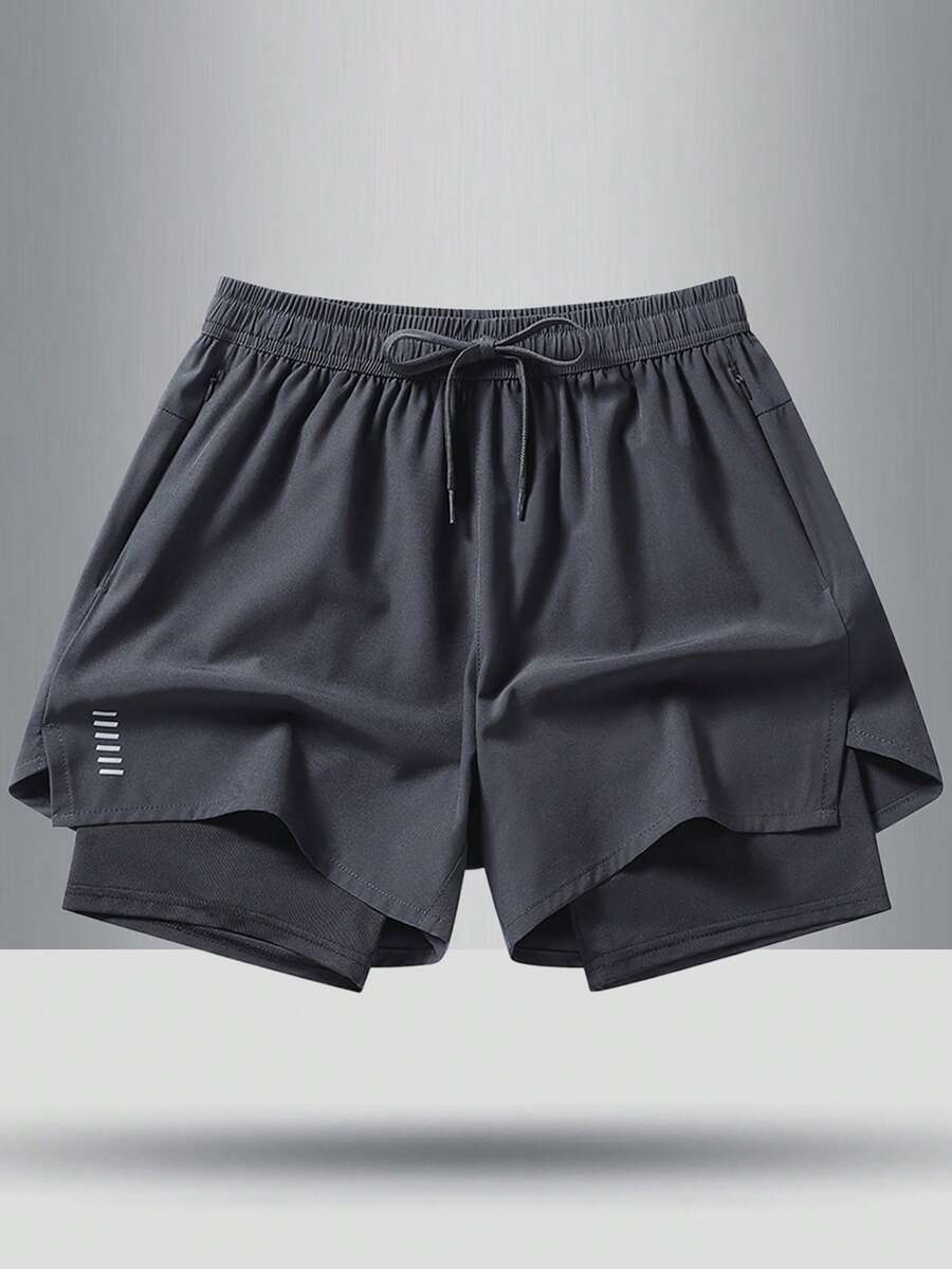 Shorts deportivos de verano para adolescentes, frescos, con control de humedad y transpirables, con forro - Gris Oscuro - Ver 1