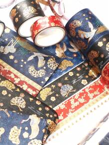 5 Rolls/Box Of Vintage Floral And Animal Pattern Washi Tape Set, Hot Stamping Pattern Design Matte Sticker Rolls, Fashion Tape For Handmade And Gift Wrapping Decoration