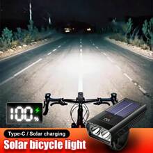 Luz Solar Recarregável para Bicicleta, À prova d'água com Visor Digital, Equipamento de Ciclismo Multifuncional, Luz de Ciclismo Noturna Ultra Brilhante, Anti-ofuscante, Fácil de Desmontar e Montar, Luz de Ciclismo para Atividades ao Ar Livre