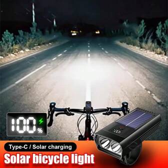 Solar Rechargeable Bicycle Light, Waterproof With Digital Display, Multi-Functional Cycling Equipment, Ultra-Bright Night Cycling Light, Anti-Glare, Easy To Disassemble And Assemble Outdoor Cycling Light