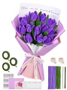 1 Set Ramo de tulipanes de limpiapipas, Kit de flores de limpiapipas, Limpiapipas para manualidades, Limpiapipas de chenilla con papel de regalo, Tutoriales en video paso a paso para decoración del hogar en cumpleaños