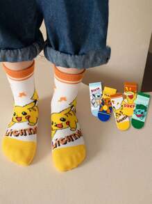 pokemon 5 par dziecięcych skarpetek z nadrukiem kreskówkowym, śliczne wzory anime, do połowy łydki dla dziewczynek, zima, styl koreański, oddychające dla chłopców, małych uczniów, skarpetki domowe