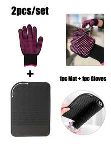 2 piezas Juego de Alfombrilla y Guante Resistentes al Calor, Adecuado para Tenacillas, Plancha y Alisador de Cabello - Protege tu Cabello y Manos de Daños por Calor - Multicolor - Ver 3