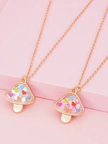 1pc Heart Sequin & Mushroom Zinc Alloy Pendant Necklace, Gift For Girl Friends - Multicolor - View 1