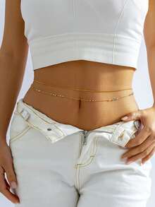 2pcs Sexy Bikini Waist Chain Simple Bikini Belly Chains Summer Body Chain Beach Body Accessories Jewelry For Women Girls Summer School Fall, Autumn, Halloween - Gold - View 12