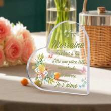 1PC Charming French Godmother Godfather Acrylic Sign Plaque, Marraine Parrain Sign, Stylish And Simple Heart Desktop Decoration, Perfect For Birthday Lovers Engagement Anniversary Sign Home Living Room Table Party Decorations Supplies Art Craft Ornament Romantic Surprise