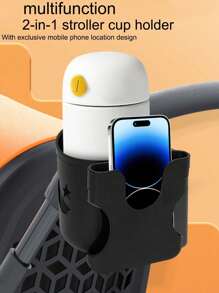One Stroller Cup Holder And Mobile Phone Holder, Multi-Functional Stroller Accessory With Bottle And Mobile Phone Holder, Adjustable Clamp For Children 0-6 Years Old - Easy To Install