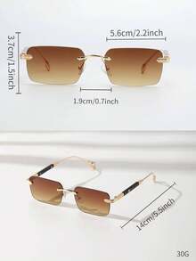 1pc Men's Summer Frameless Travel Sunglasses With Metal Thick Heart-Shaped Arm Design, Luxurious For Driving, Fashion Eyewear (With Glasses Case & String) For Summer Beach Vacation,Outdoor,Travel - 金色 - 查看 3