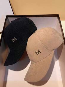 1pc Unisex Solid Color M Logo Adjustable Wide Brim Baseball Cap, Fashionable And Simple, Suitable For Daily Outdoor, Street, Travel