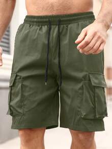 Men's Casual Athletic Cargo Shorts, New Summer Style - Army Green - View 4