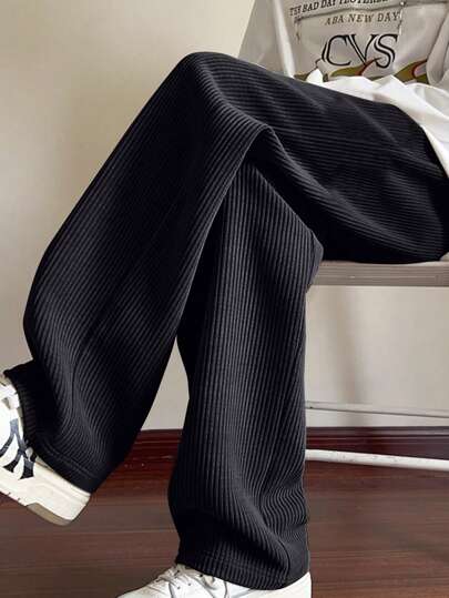 Men's Corduroy Straight Pants, Comfortable Casual Loose Fit, Solid Color, Versatile, Spring & Autumn